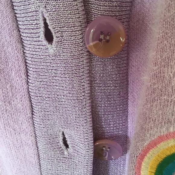 Unique vintage rainbows and clouds purple cardigan sweater XL - Picture 4 of 6